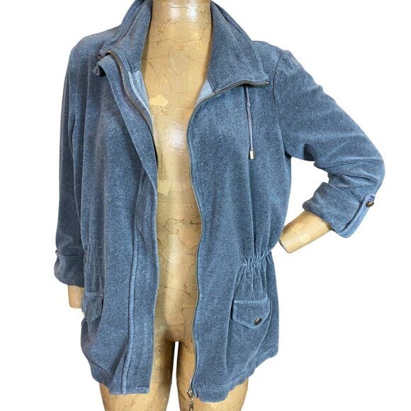 Charter Club Luxe Velour Track Jacket Gathered Waist Sz L Gray #343G - Picture 3 of 8